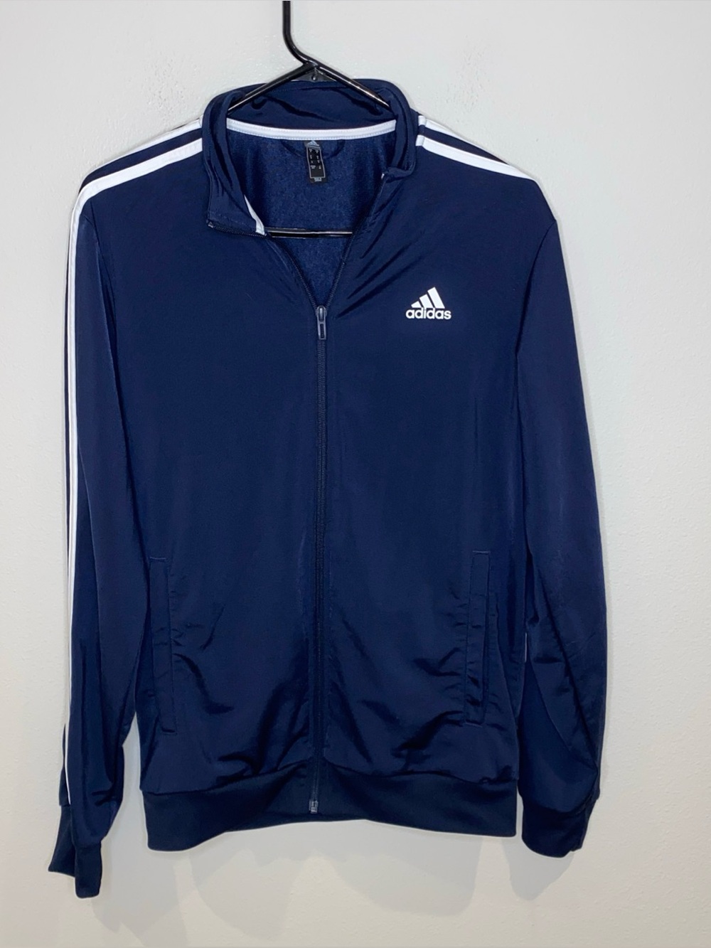 ADIDAS 3 Stripe Full Zip Track Jacket Navy ~ White Men’s Small Pockets Classic